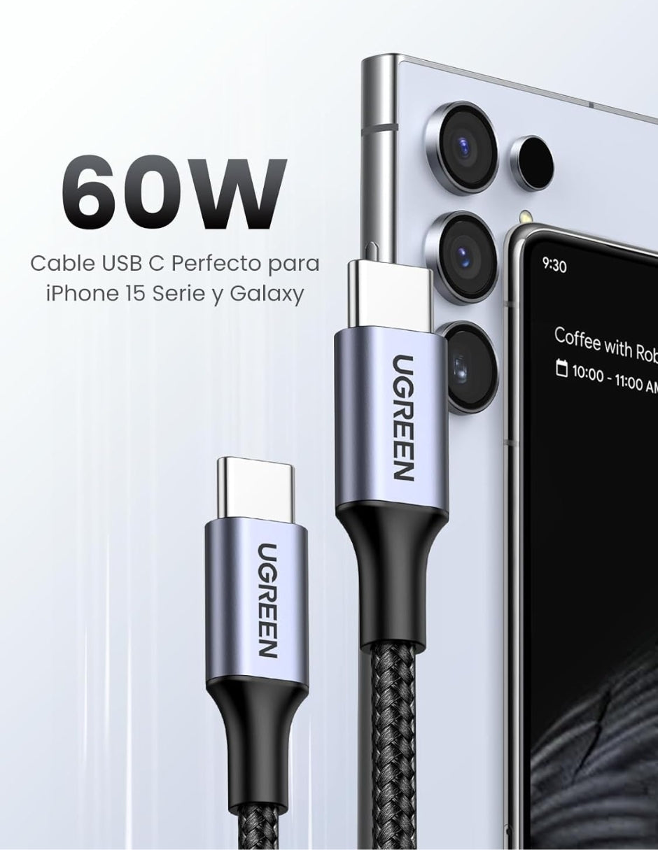 UGREEN Cable USB-C a USB-C 60W Reversible 1m Negro