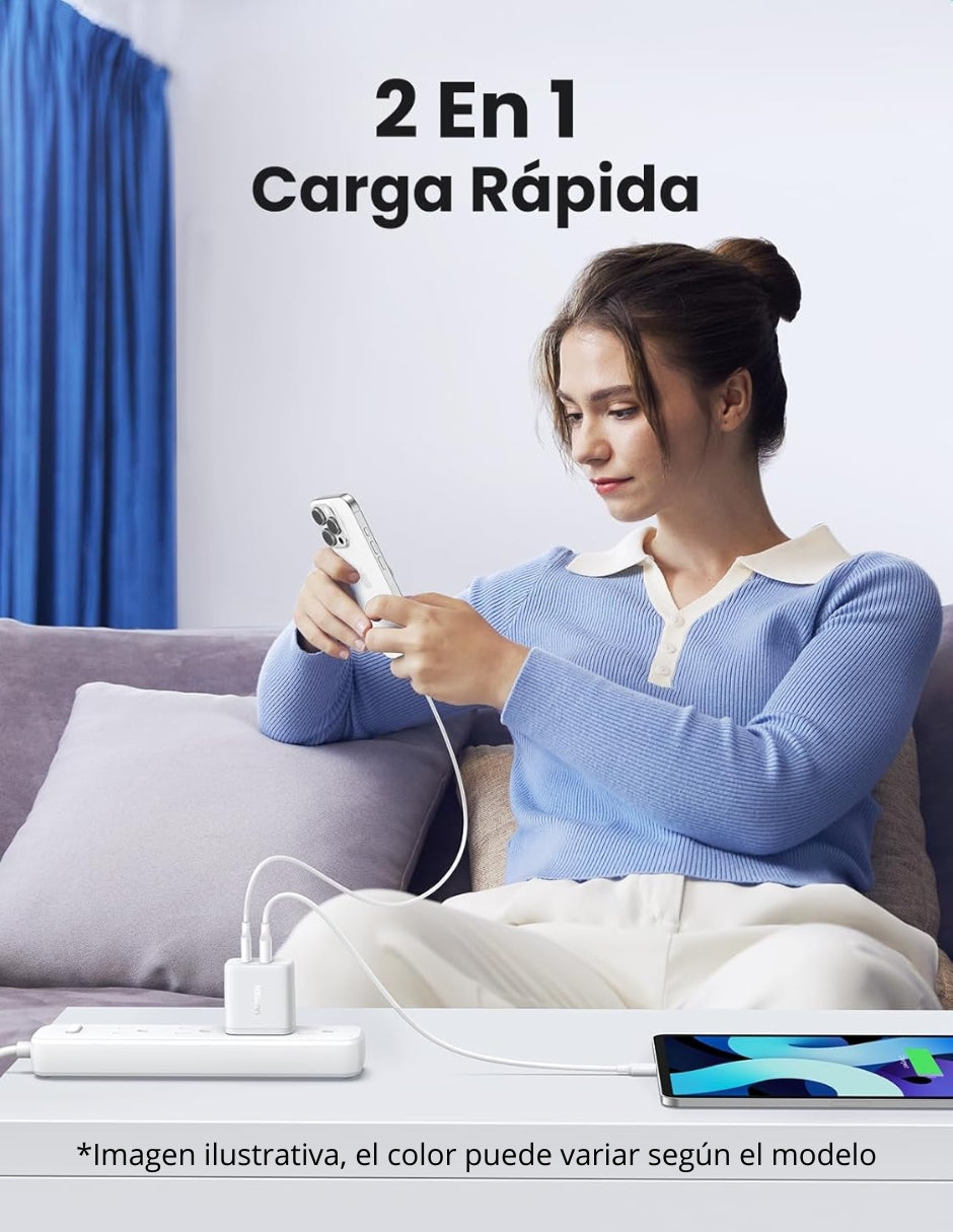 Cargador 2 en 1 Ugreen Carga Rápida 20W Negro 1 USB C, 1 USB A