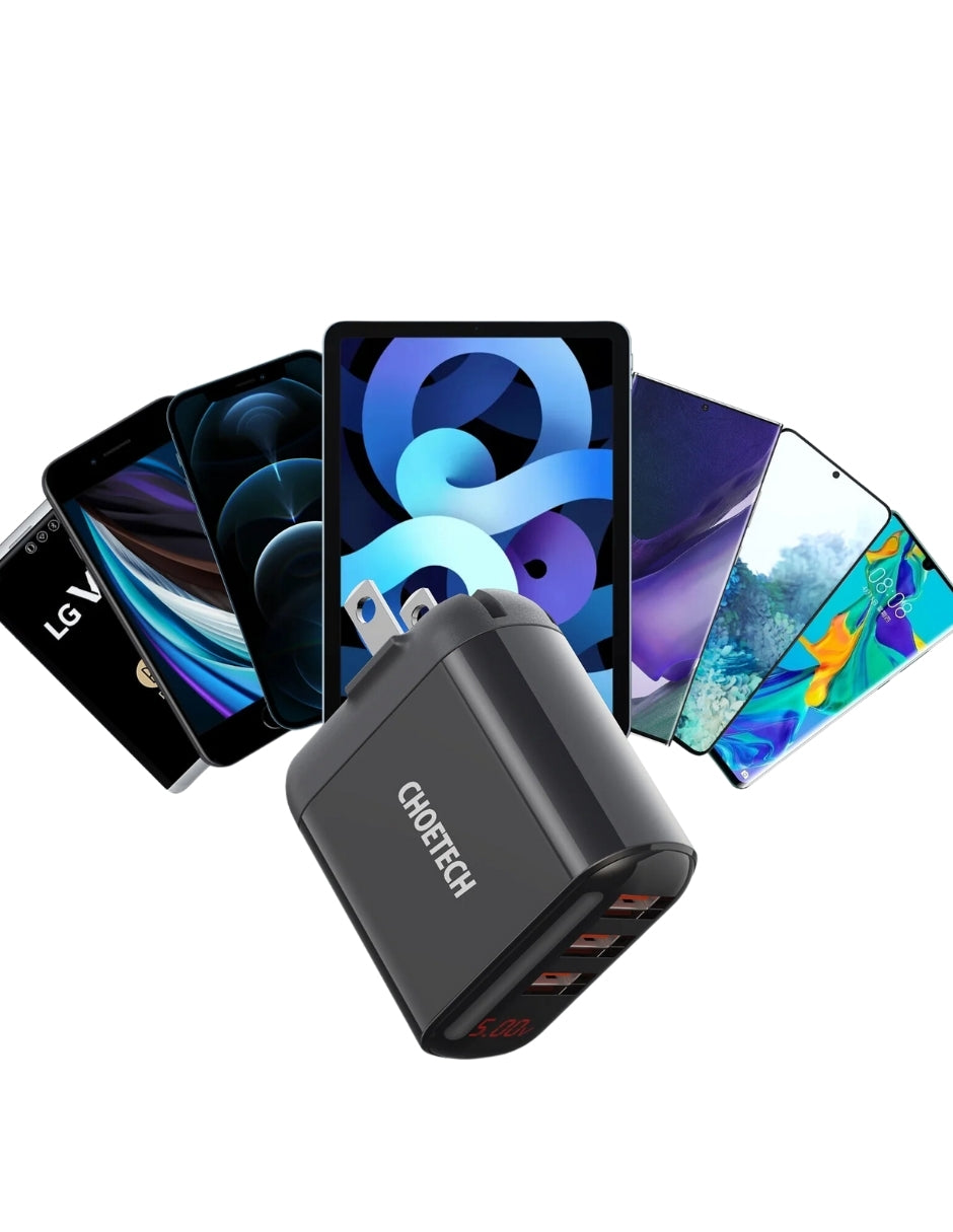 Cargador de Pared con 3 Entradas USB con Display de Carga
