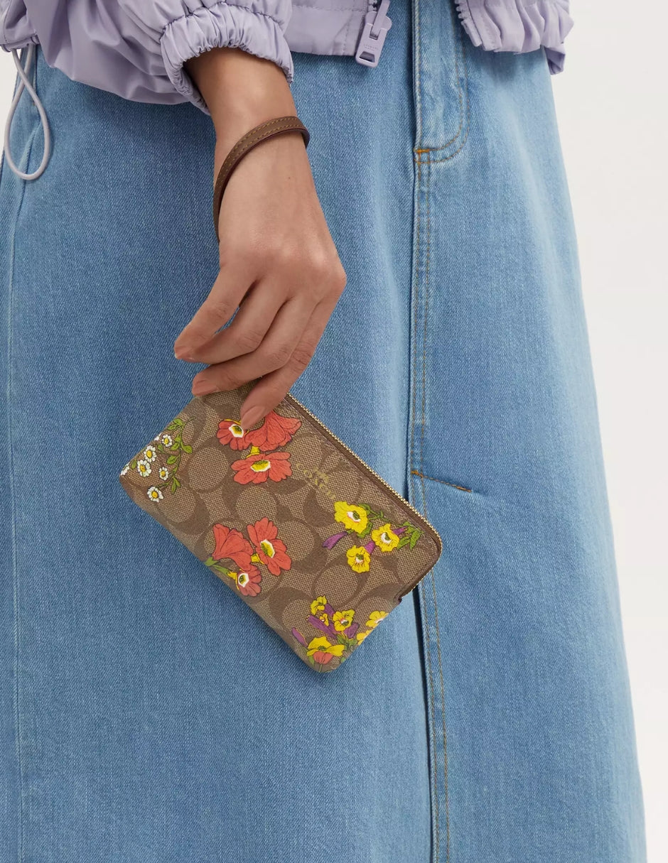 Monedero Café Coach Corner Zip con Estampado Floral