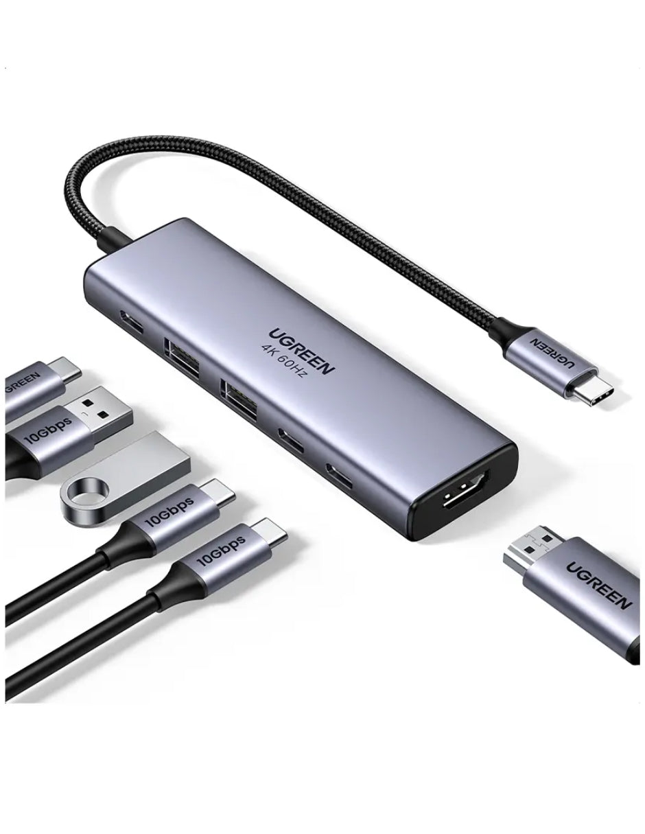 Hub 6 en 1 Ugreen USB-C a 1 HDMI, 2 USB A, 3 USB C 4K Carga Rápida