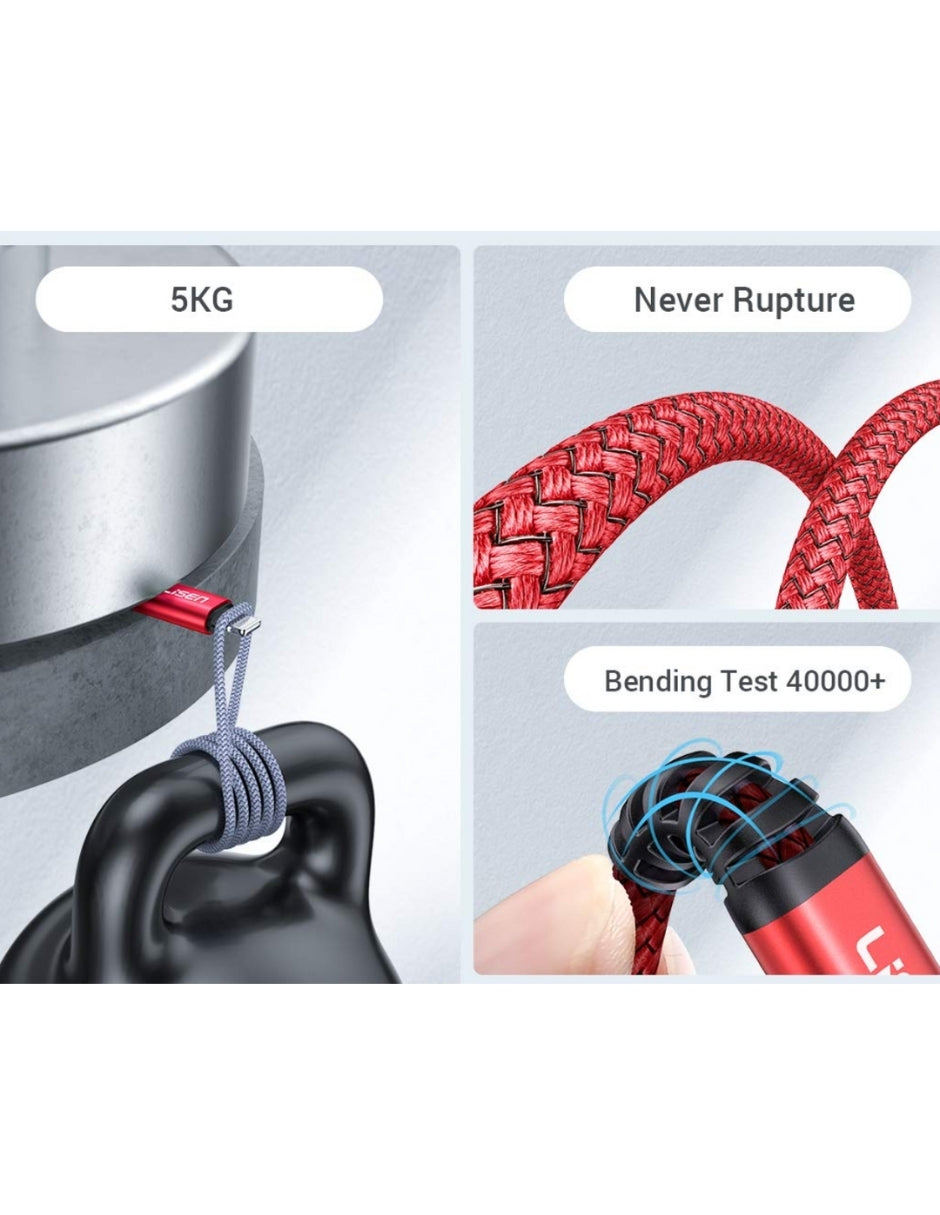 Cable Tipo C a Lightning MFI 3m Lisen Rojo