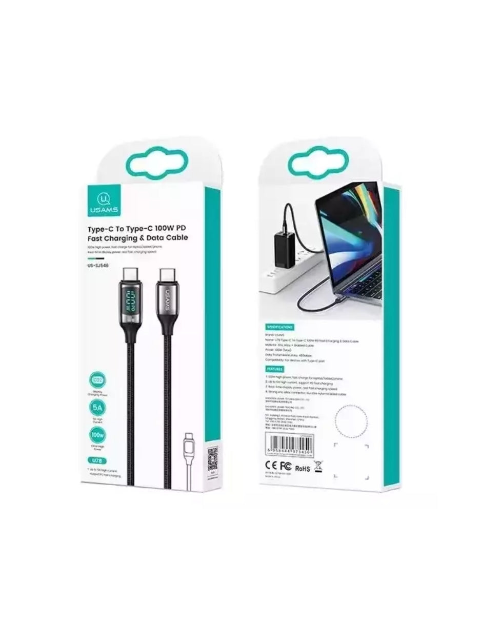 Cable Tipo C a Tipo C PD USAMS 100W 2m Negro