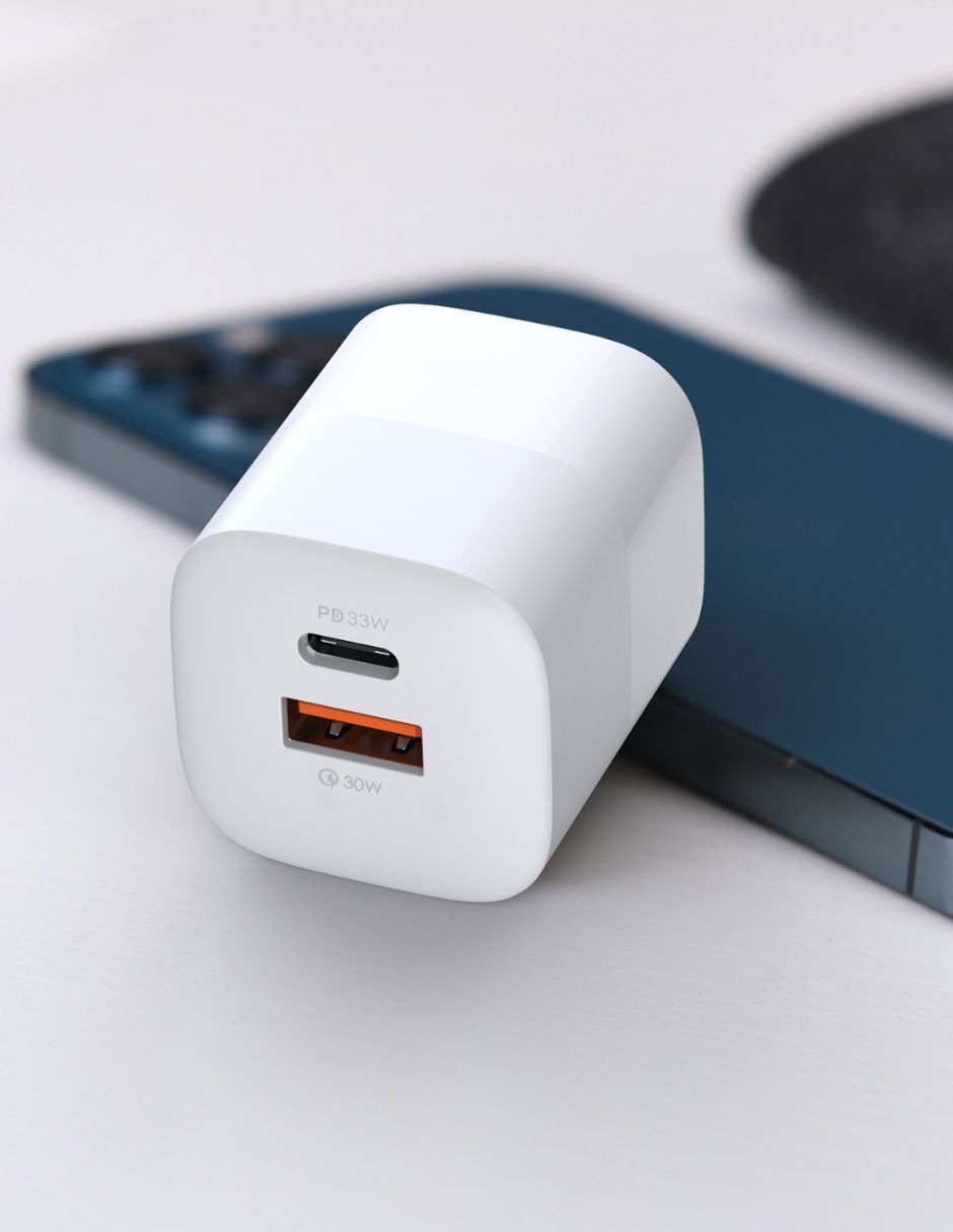 Mini Cubo de Carga Rápida USB A y Tipo C 33W Blanco