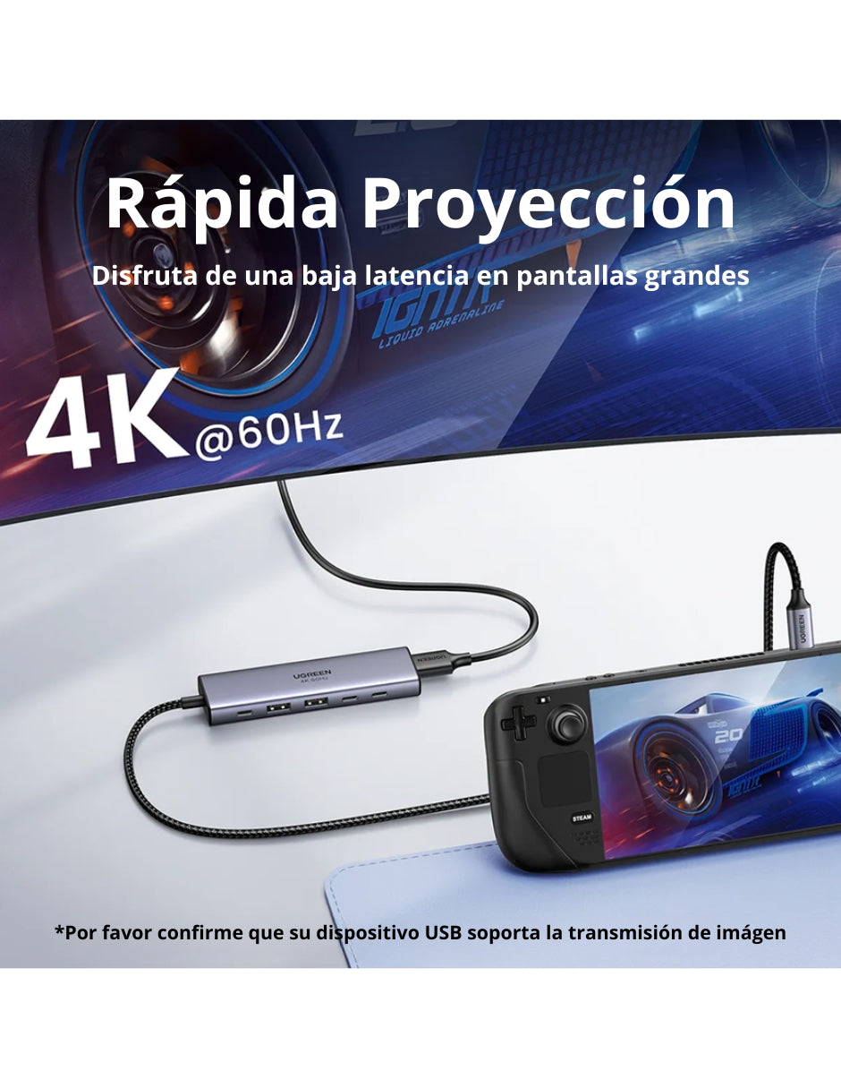 Hub 6 en 1 Ugreen USB-C a 1 HDMI, 2 USB A, 3 USB C 4K Carga Rápida