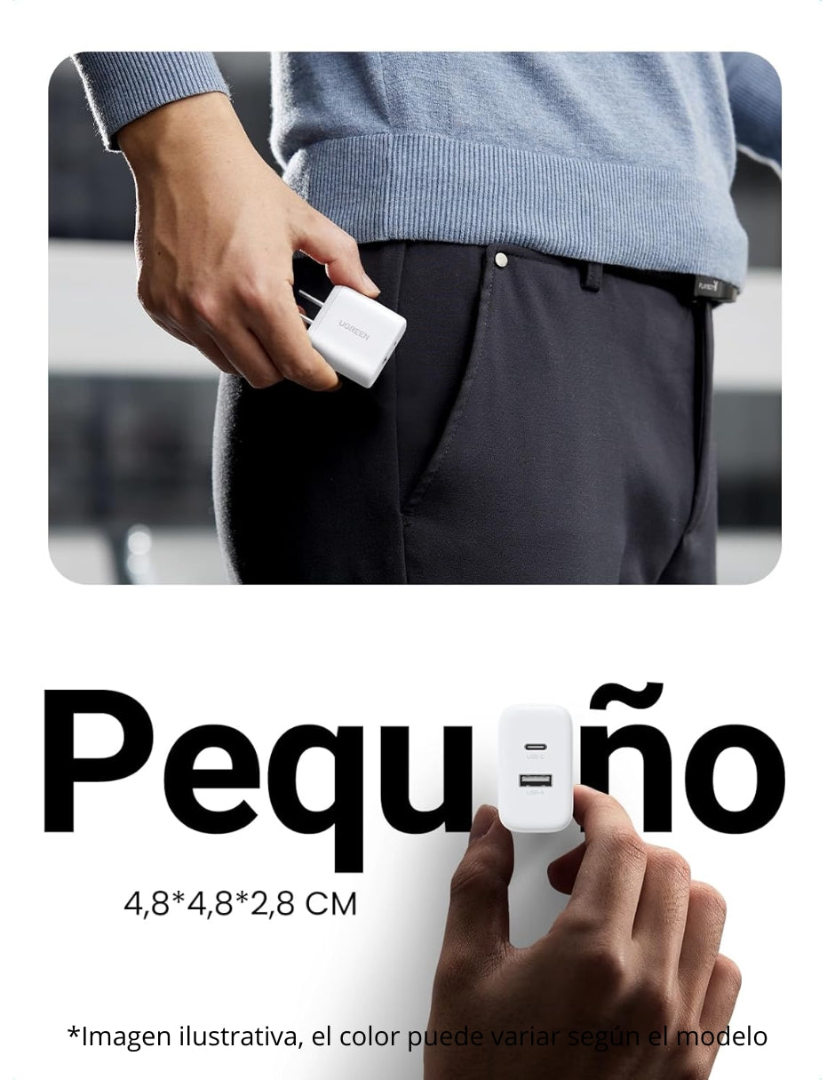 Cargador 2 en 1 Ugreen Carga Rápida 20W Negro 1 USB C, 1 USB A
