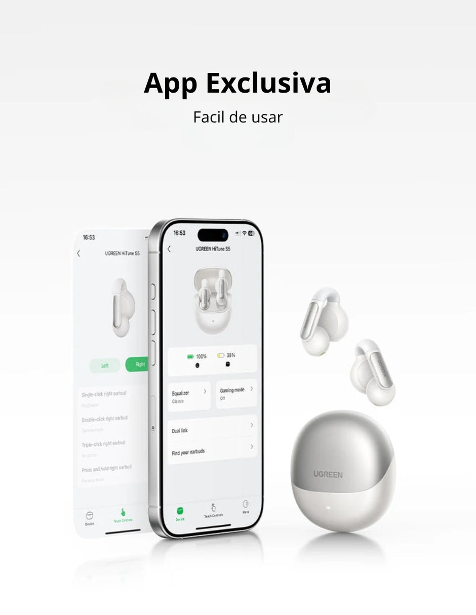 Audífonos Inalámbricos HiTune S5 UGREEN Bluetooth 5.3 Earbuds Negros