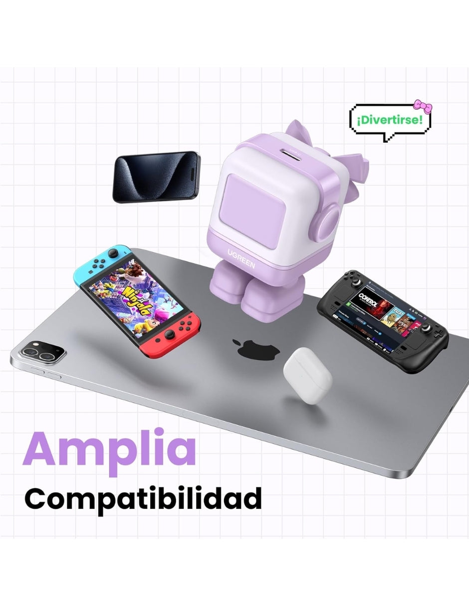 UGREEN Cargador Nexode 30W Tipo C Carga Rápida, GaNRobot con Pantalla de Carga Purpura