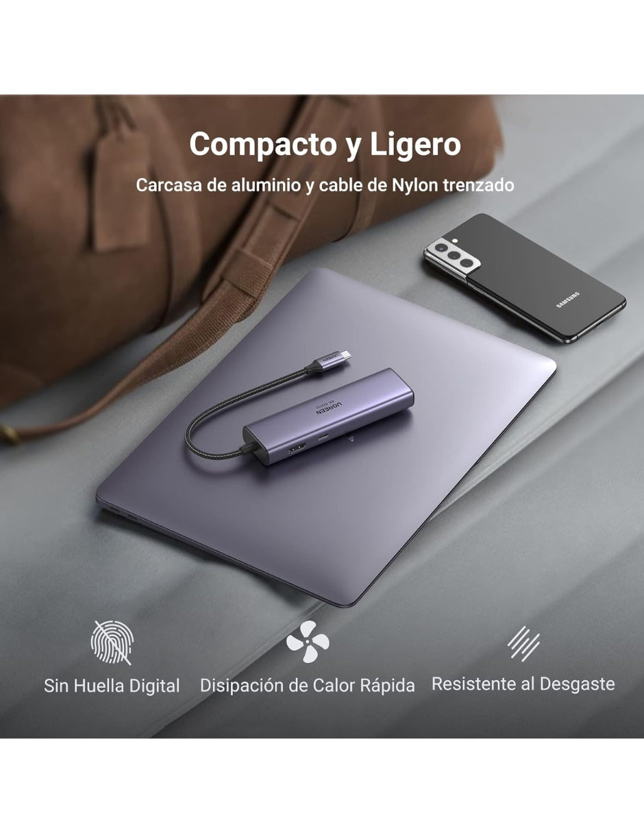 HUB 7 en 1 UGREEN 2 USB-A, 1 USB-C, 1 HDMI 4K/60hz, SD/TFT y Ethernet