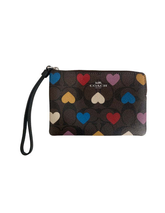 Monedero Coach Corner Zip con Corazones Café
