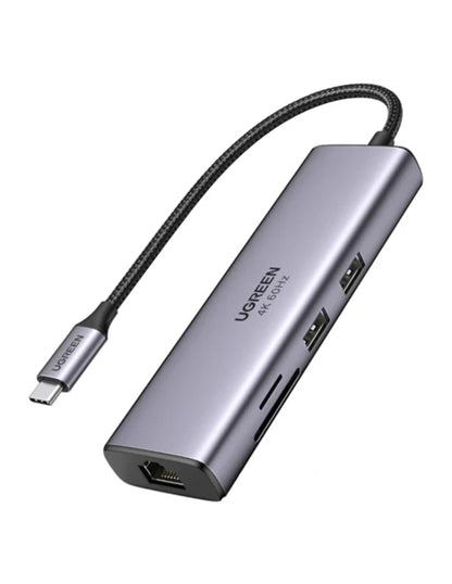 HUB 7 en 1 UGREEN 2 USB-A, 1 USB-C, 1 HDMI 4K/60hz, SD/TFT y Ethernet