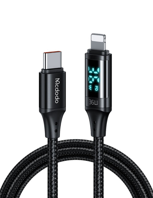 Cable USB Tipo C a Lightning 36W con Pantalla Digital 1.2m