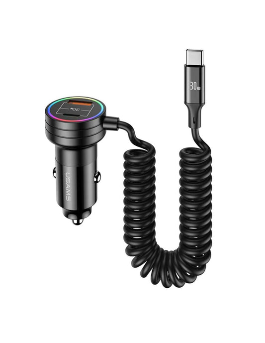 Cargador de Auto 60W USAMS USB A/C con Cable Tipo C