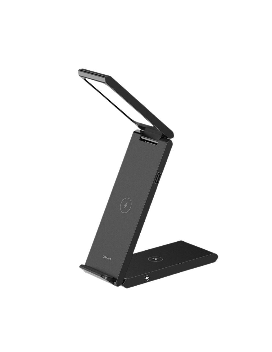 Cargador Inalámbrico 3en1 USAMS Plegable para Celular, Earpods y Smartwatch 15W Negro
