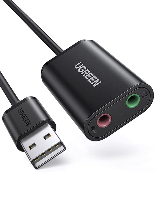 UGREEN Adaptador de Audio USB a Jacks 3.5mm Audio y Microfono Negro