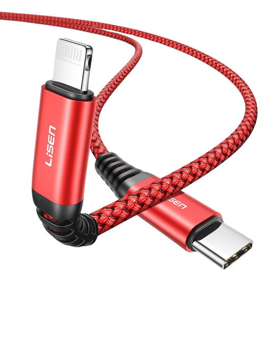 Cable Tipo C a Lightning MFI 3m Lisen Rojo