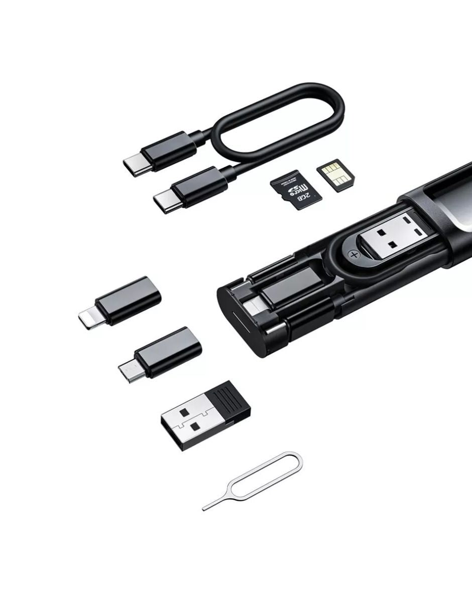 Caja con Cable Multifuncional Tipo C, Micro y Lightning