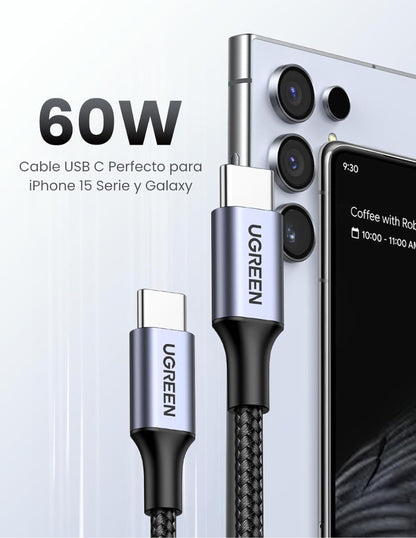 UGREEN Cable USB-C a USB-C 60W Reversible 1m Negro