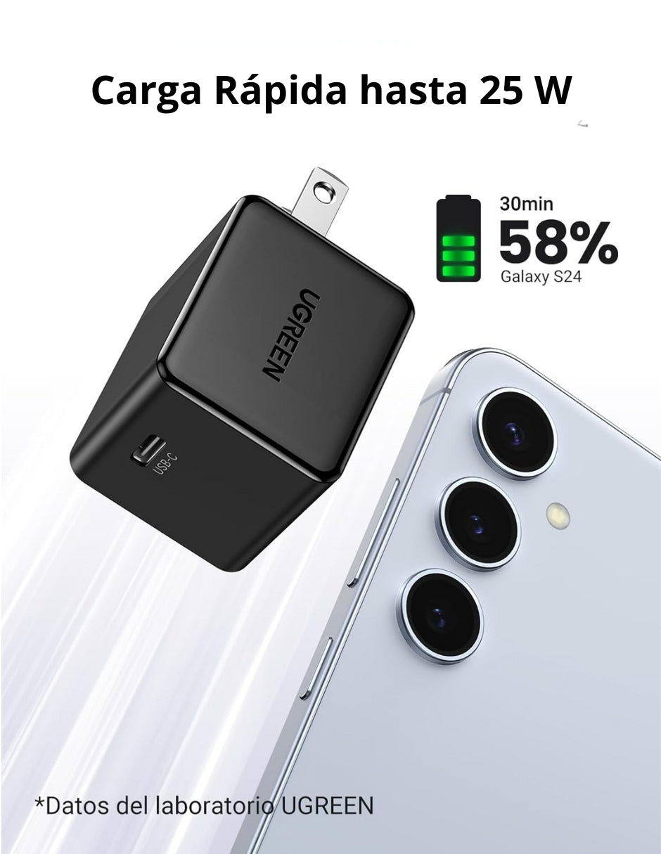 Cargador Tipo C de 25W Ugreen Carga Rápida con Cable USB C 2 m color negro