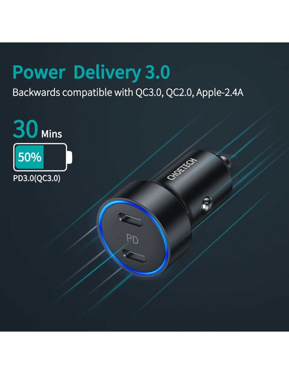 Cargador para Coche Dual Tipo C PD Negro