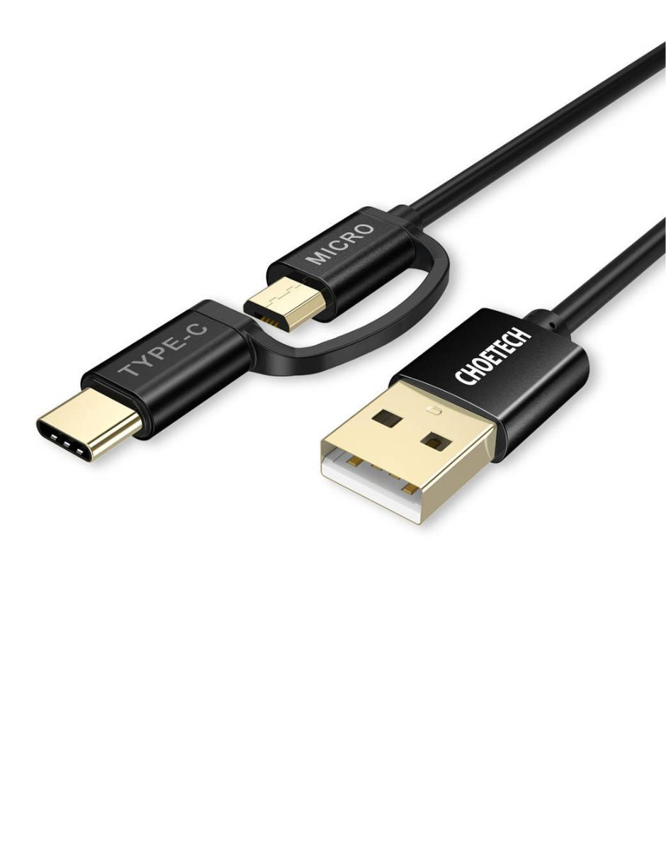 Cable 2 en 1 USB a USB-C/Micro Negro 1.2m
