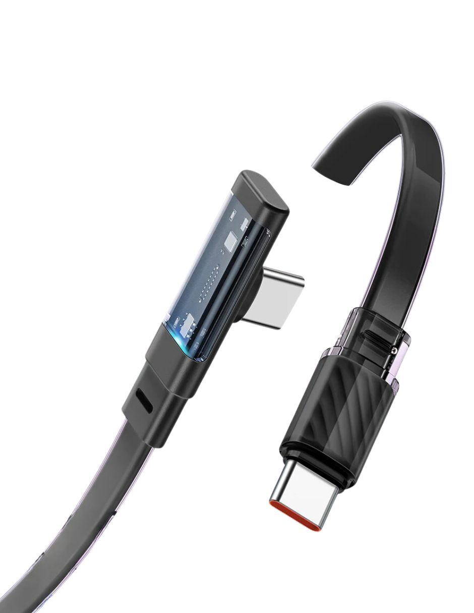 Cable Tipo C 100W Mcdodo Transparente 90 grados con LED 1.8m