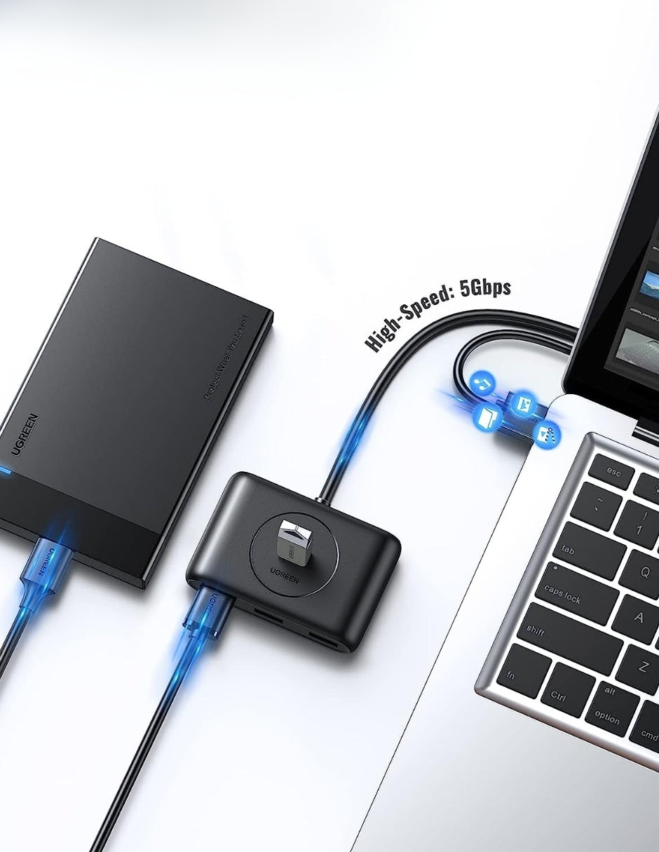 UGREEN HUB USB a 4 USB 3.0 5Gbps y PD Carga 1m Negro