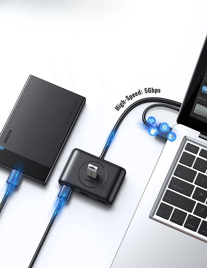 UGREEN HUB USB a 4 USB 3.0 5Gbps y PD Carga 1m Negro