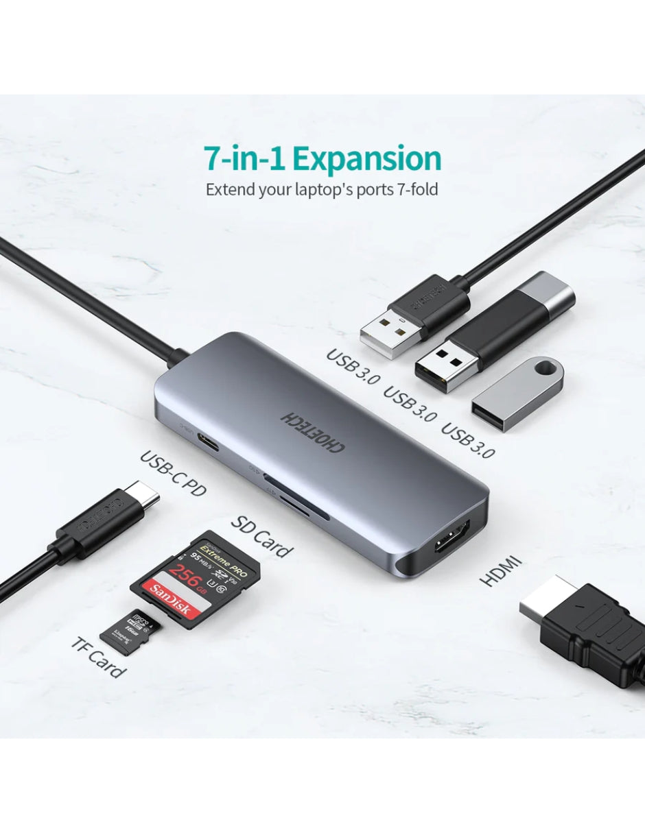 HUB 7 en 1 Adaptador Tipo C a HDMI Negro