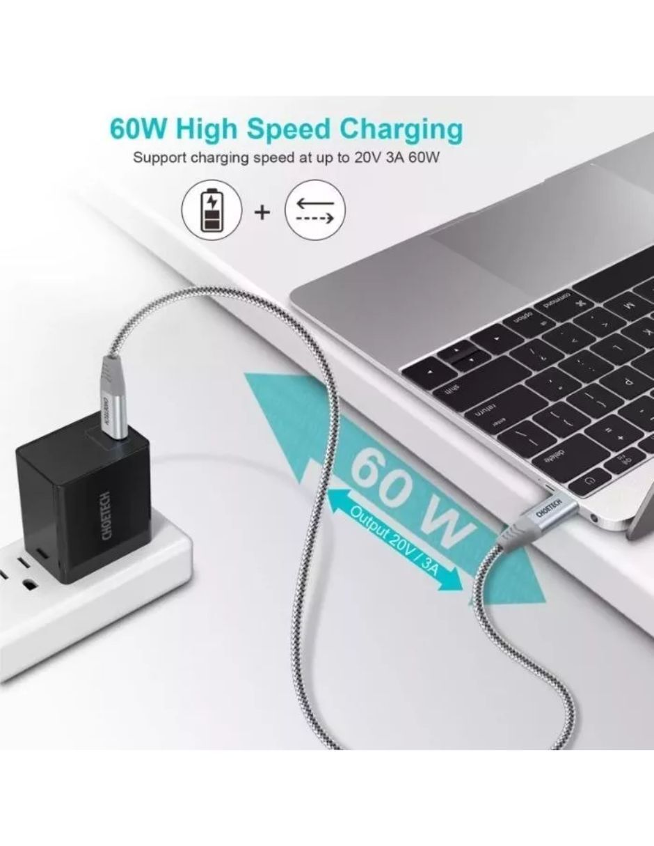 Cable USB Tipo C Reversible 2m Choetech Silver