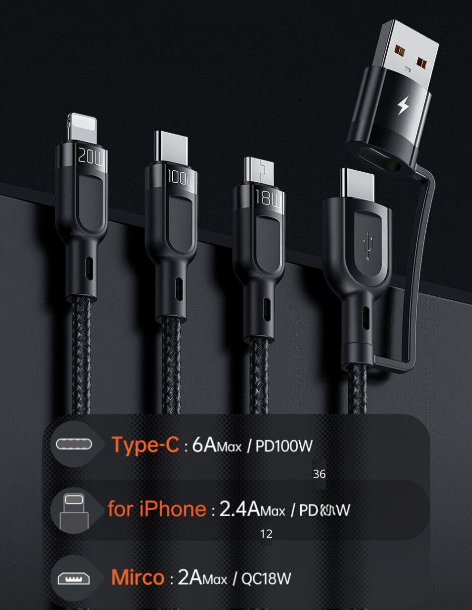 Cable de carga 3en2 Multi USB carga rápida 100W Máx. PD 6A