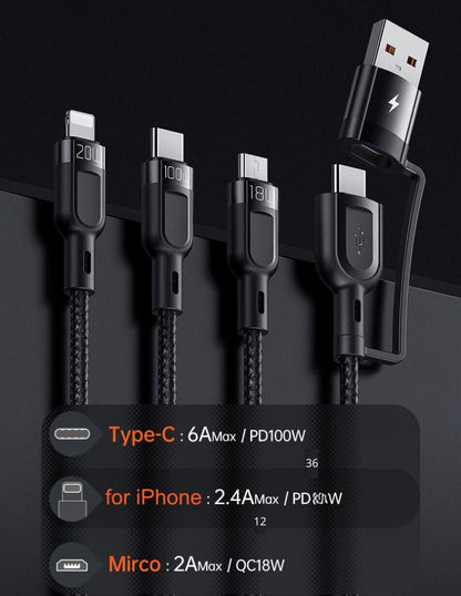 Cable de carga 3en2 Multi USB carga rápida 100W Máx. PD 6A