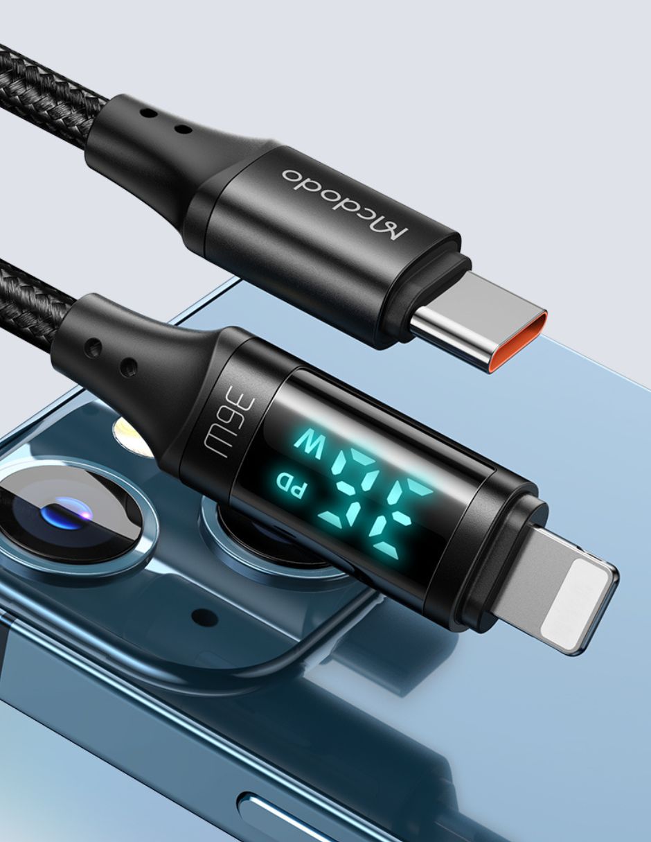 Cable USB Tipo C a Lightning 36W con Pantalla Digital 1.2m