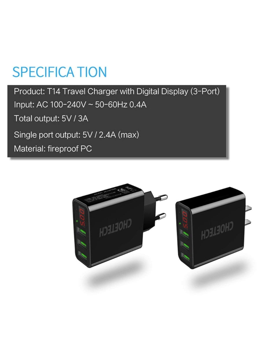 Cargador de Pared USB Triple con Carga Rapida PD Negro