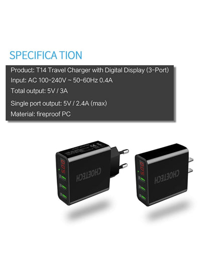 Cargador de Pared USB Triple con Carga Rapida PD Negro