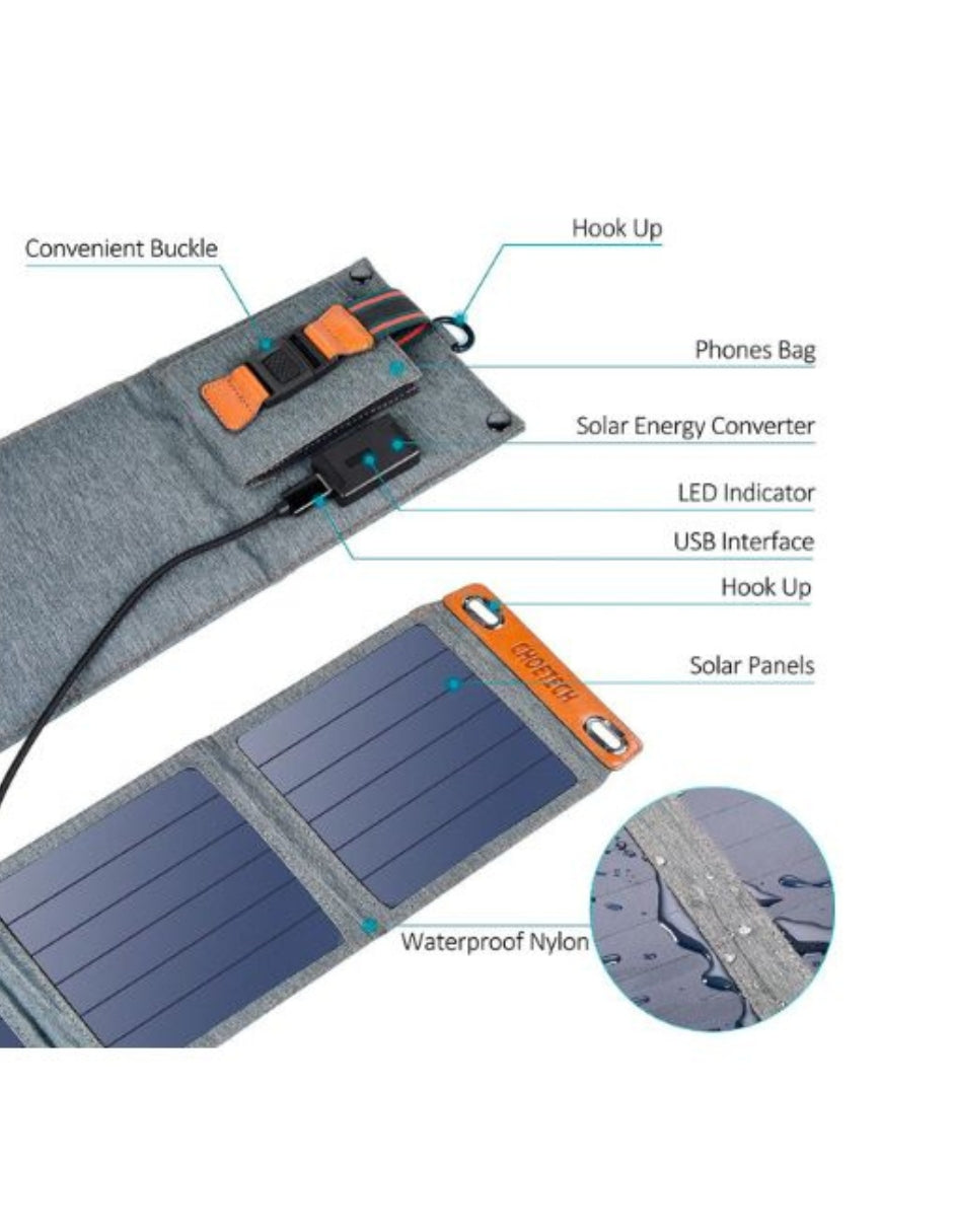 Cargador Portatil con Paneles Solares Dos Salidas 14W