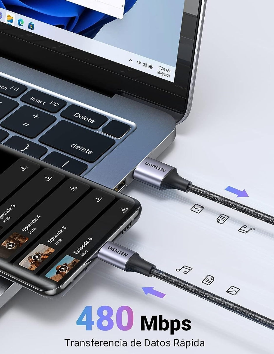 UGREEN Cable USB A a Tipo C Reforzado con Nylón 2m Negro