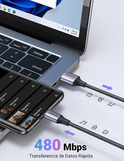 UGREEN Cable USB A a Tipo C Reforzado con Nylón 2m Negro