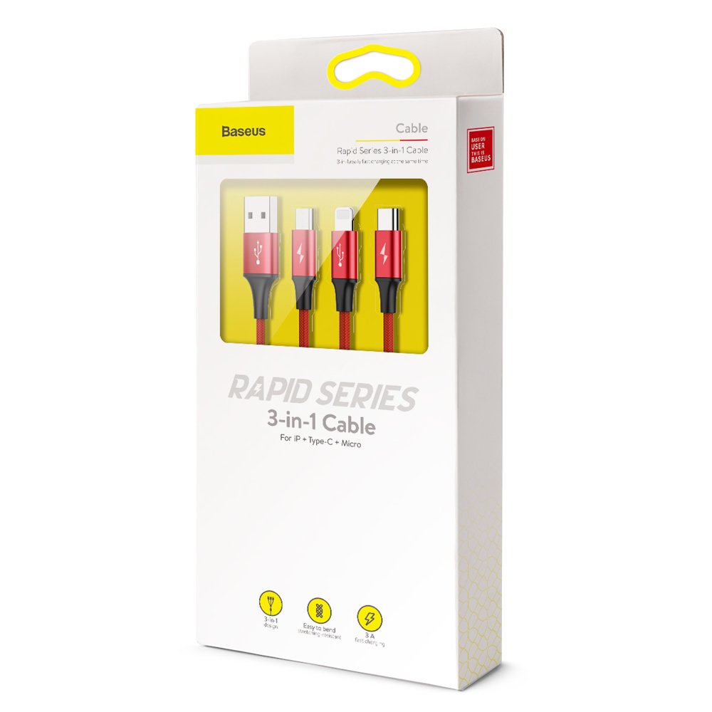 Cable 3 En 1 Uso Rudo - Micro/ Lightning / Tipo C