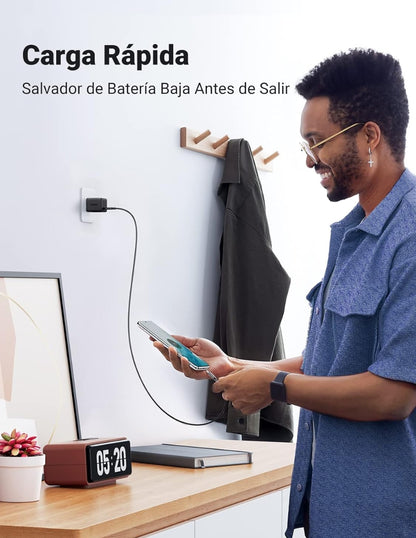 Cargador Tipo C de 25W Ugreen Carga Rápida con Cable USB C 2 m color negro