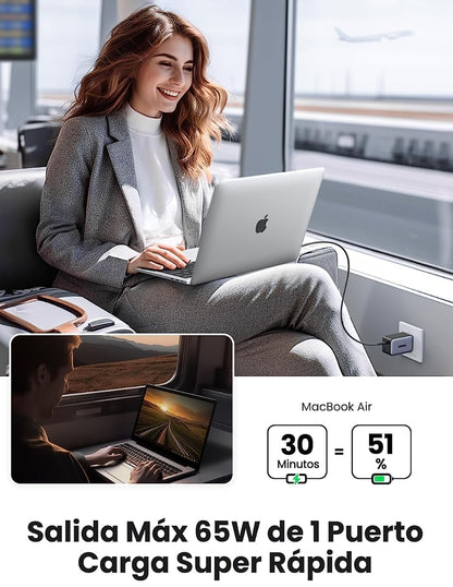 UGREEN Cargador Nexode USB C 65W GAN 3 Puertos Gris
