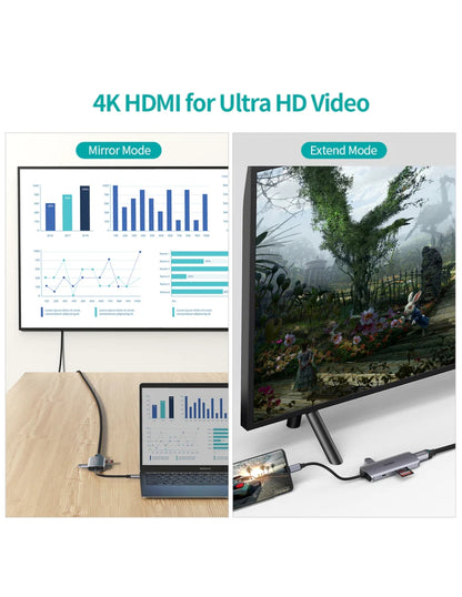 HUB 7 en 1 Adaptador Tipo C a HDMI Negro