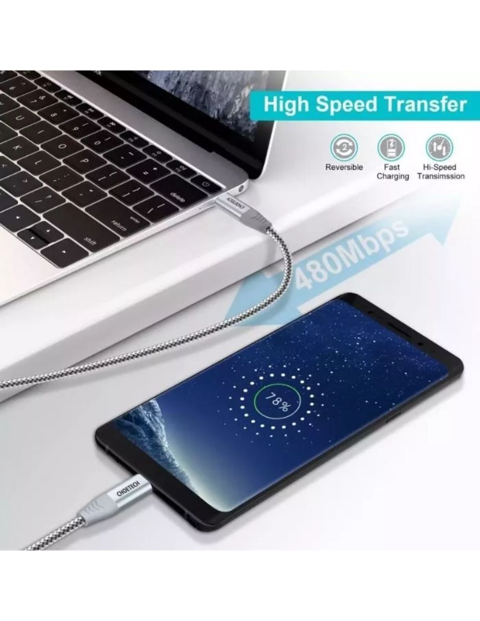 Cable USB Tipo C Reversible 2m Choetech Silver