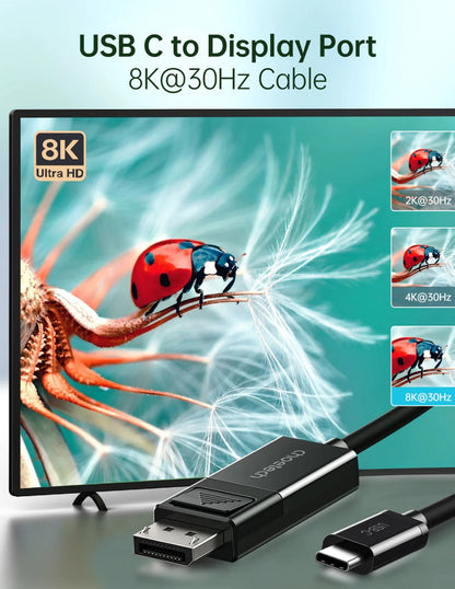 Cable USB Tipo C a DP 8K a 30Hz 1.8m Negro