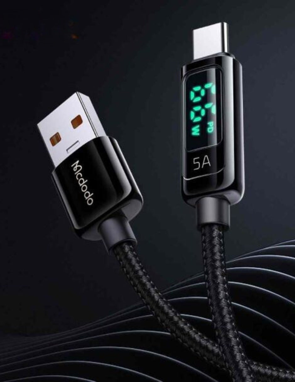Cable Tipo C 1.2m con Pantalla Digital Negro