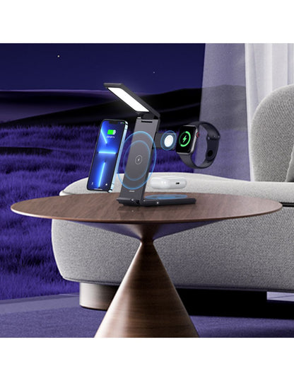 Cargador Inalámbrico 3en1 USAMS Plegable para Celular, Earpods y Smartwatch 15W Negro