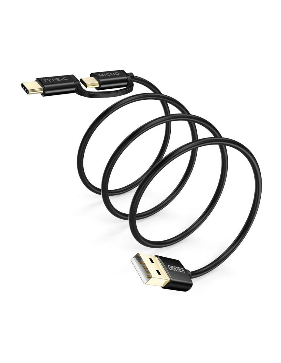 Cable 2 en 1 USB a USB-C/Micro Negro 1.2m