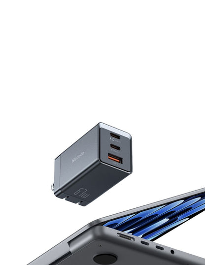 Cargador rápido 3 ranuras GaN 67W Pro Negro