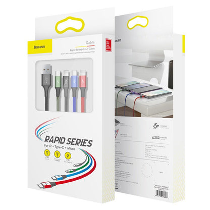 Cable 4 En 1 Uso Rudo-1 Micro / 2 Lightning/ 1 Tipo C