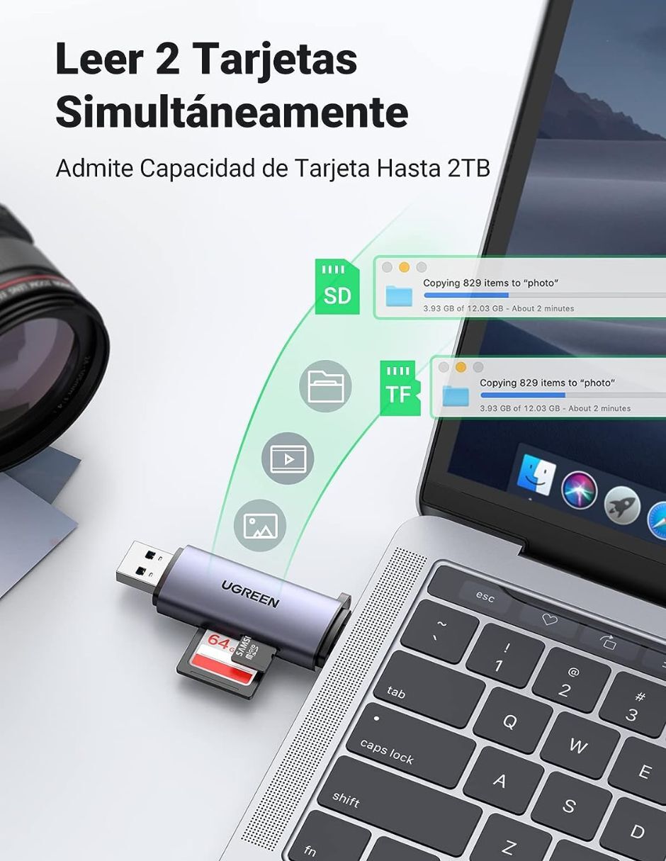 UGREEN Lector de Tarjeta USB C a USB-A OTG 5Gbps Gris
